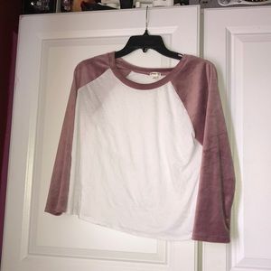 White shirt with deep pink sleeves